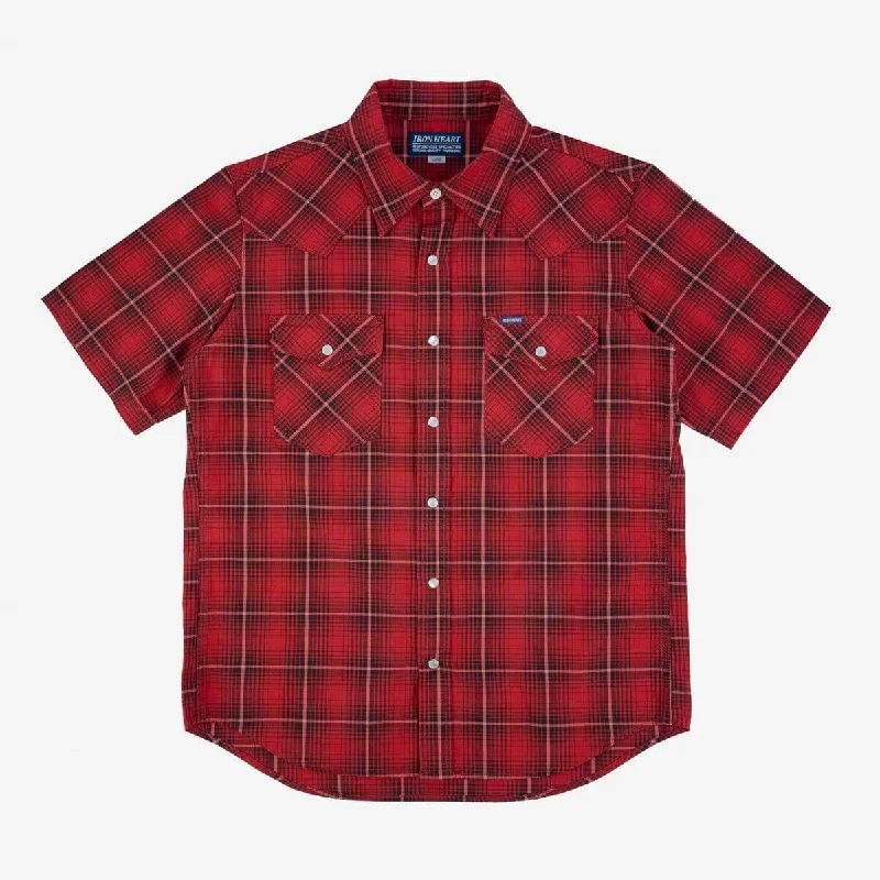 Iron Heart - IHSH-386-RED - 5oz Selvedge Short Sleeved Western Shirt - Red Vintage Check Business Business