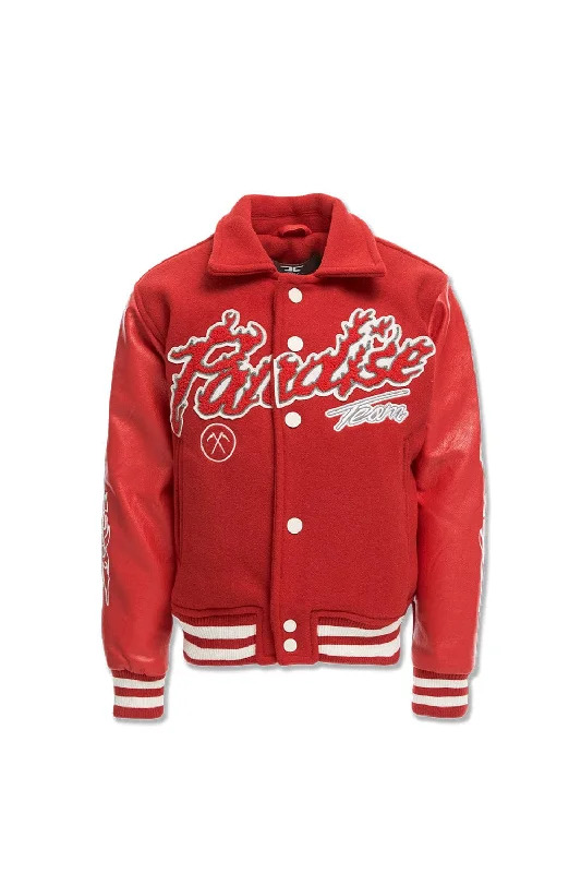 Kids Paradise Tour Varsity Jacket (Red) Earthy Men's Sustainable  Earthy Men's Sustainable 