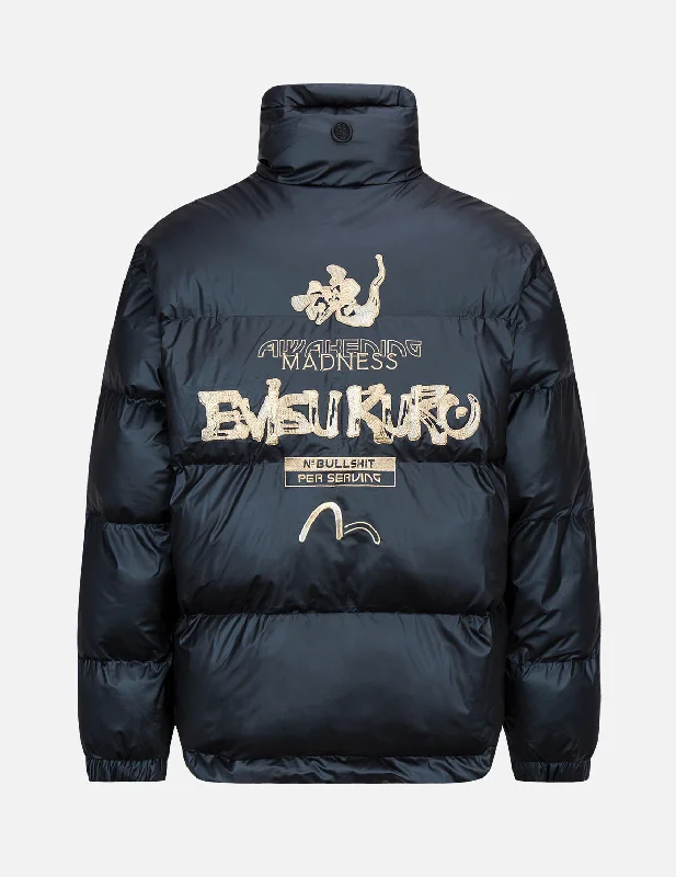 Logo and Slogan Embroidered Metallic Padded Jacket Refined Men's Velvet Refined Men's Velvet