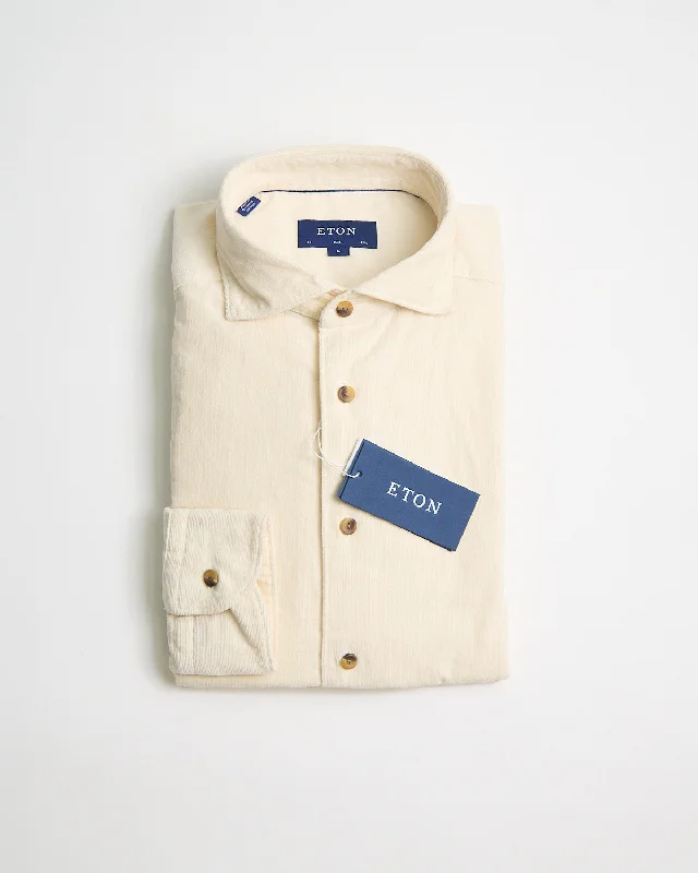 Cream Fine Whale Corduroy Slim Shirt Unique Men's Patch Unique Men's Patch