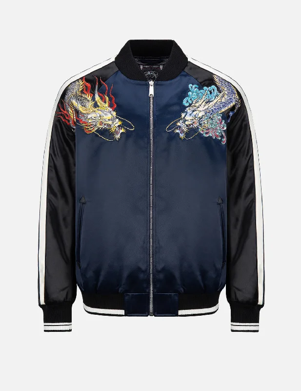 Dragon Embroidery Satin Padded Souvenir Jacket Masculine Men's  Masculine Men's 