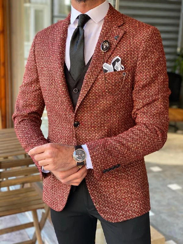 Abruzzo Brown Slim Fit Patterned Wool Blazer Relaxed Men's Beach Relaxed Men's Beach