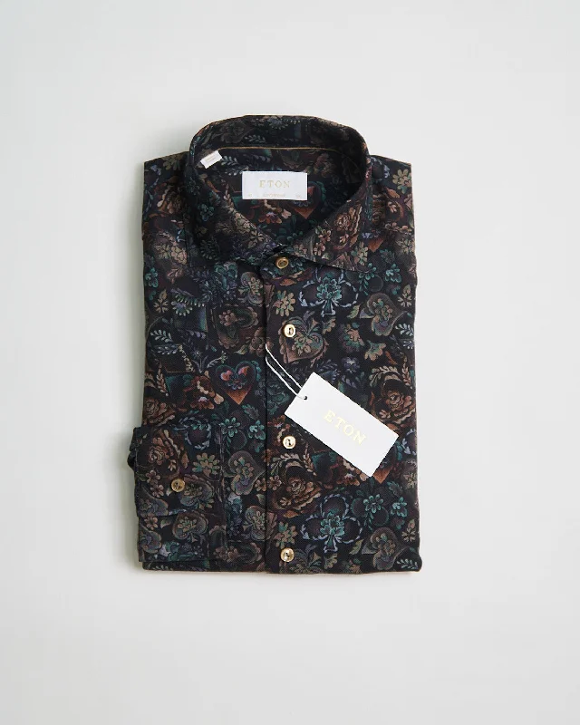 Midnight Floral Merino Wool Contemporary Shirt Unique Men's Patch Unique Men's Patch