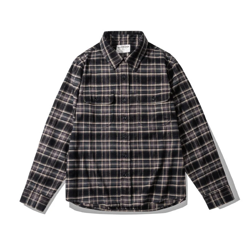 Men's plaid shirt lightly polished retro long-sleeved shirt Artistic Men's Hand Artistic Men's Hand