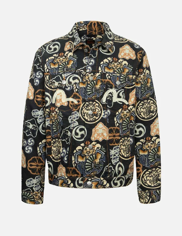 Allover Godhead and Kamon Print Regular Fit Jacket Dapper Men's Bow Dapper Men's Bow