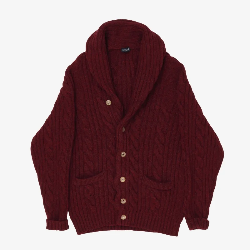 Cable Knit Shawl Cardigan Casual Men's Japanese  Casual Men's Japanese 