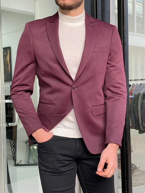 Bojoni Morris Burgundy Slim Fit Peak Lapel Wool Blazer Tough Men's Tactical Tough Men's Tactical