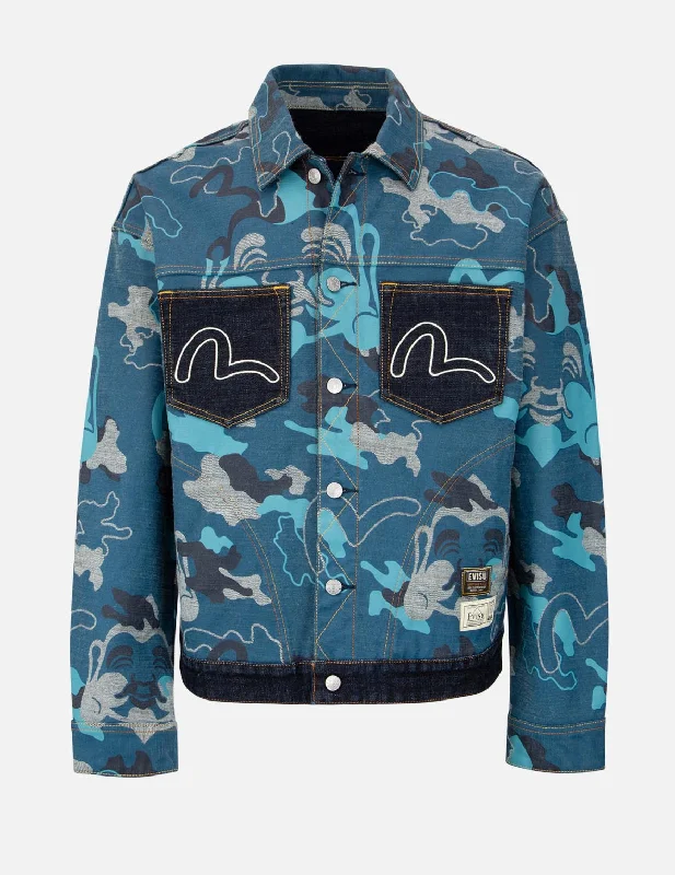 Allover Camouflage-Pattern Reversible Denim Jacket Monochromatic Office Style Monochromatic Office Style