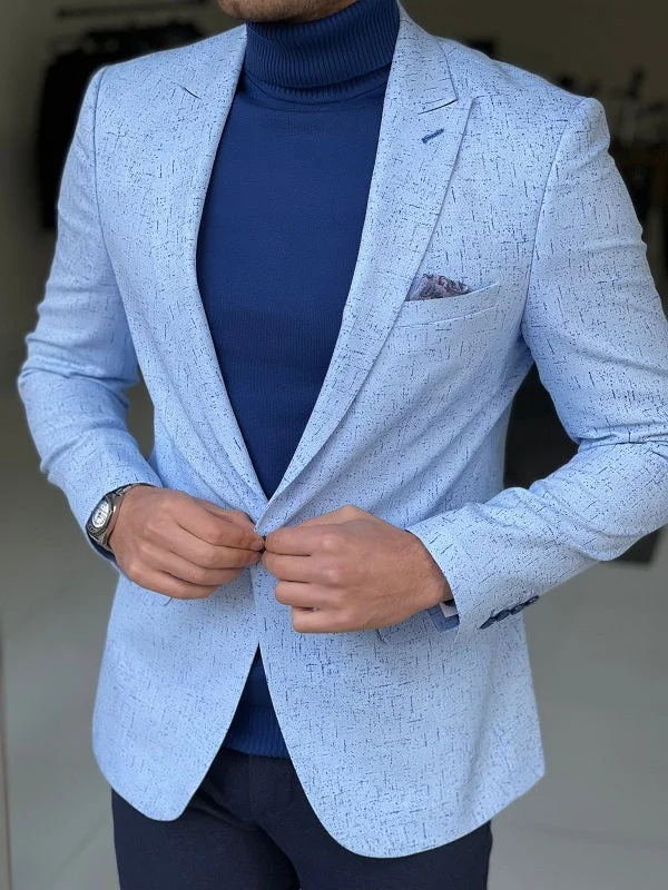 Bojo Blue Slim Fit Patterned Linen Blazer Streetwear Style Streetwear Style