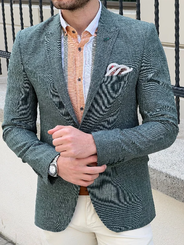 Bojoni Montebello Slim Fit High Quality Self-Patterned Green Blazer Confident Men's Power Confident Men's Power