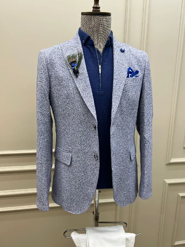 Giovanni Mannelli Slim Fit Dot Detailed Blue Blazer Vacation Vacation