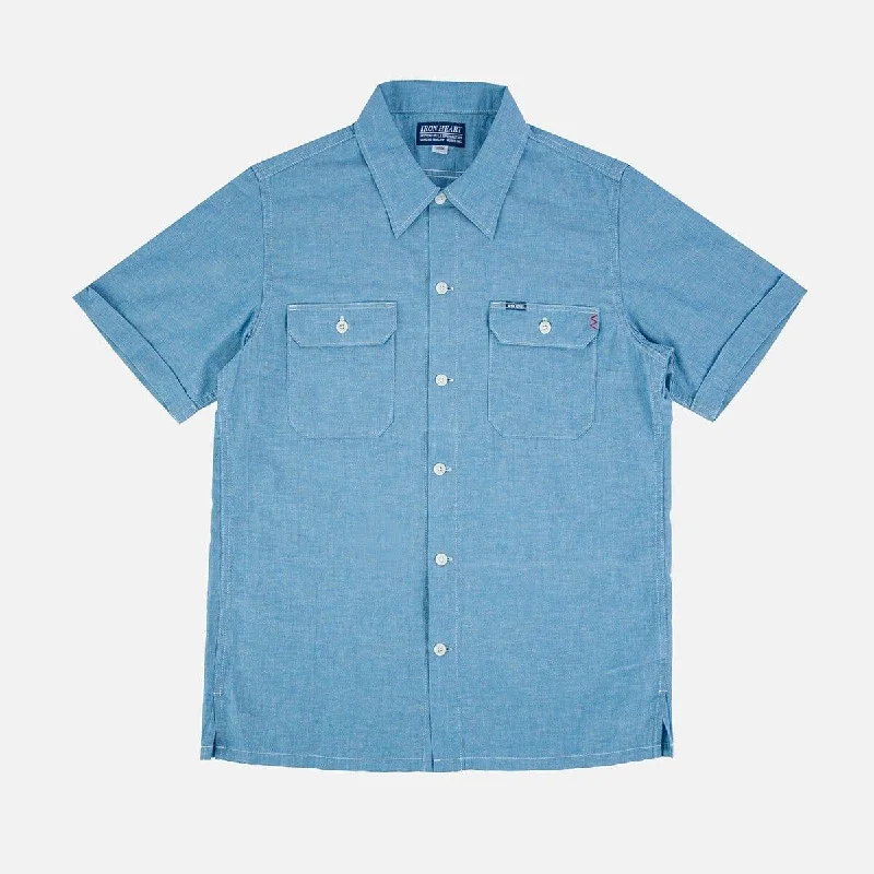 Iron Heart - IHSH-388-BLU - 4oz Selvedge Short Sleeved Summer Shirt - Blue Casual Men's Japanese  Casual Men's Japanese 