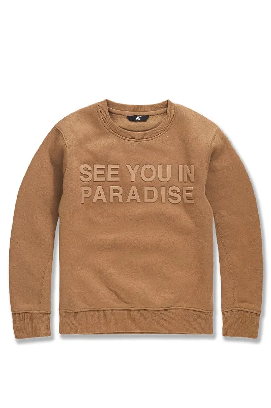 Kids Paradise Tonal Crewneck Sweatshirt (Mocha) Unique Men's Upcycled Unique Men's Upcycled