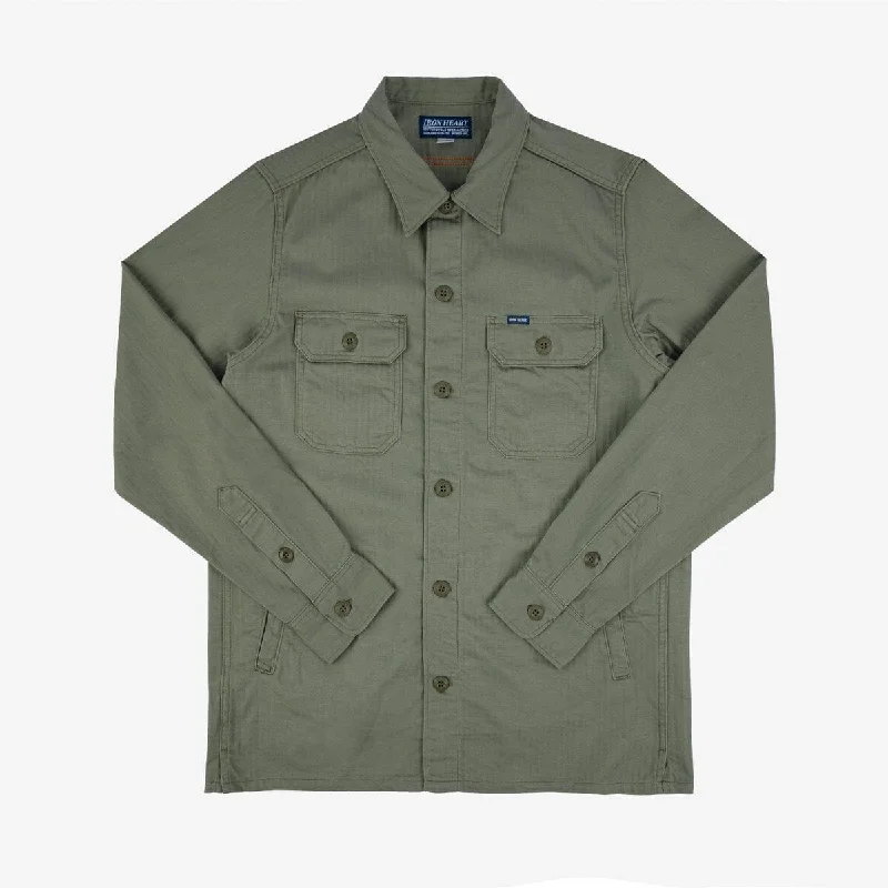 Iron Heart - IHSH-385-ODG - 9oz Herringbone Military Shirt - Olive Drab Green Dapper Men's 1920S Dapper Men's 1920S