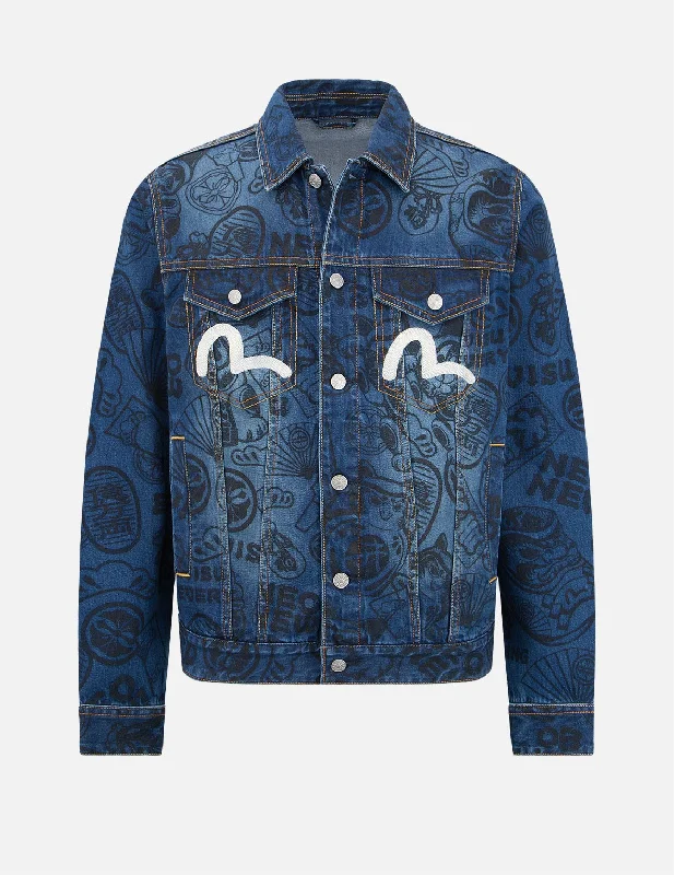 Allover EVISU Squad Discharge-Print Denim Jacket Dynamic Men's High Dynamic Men's High