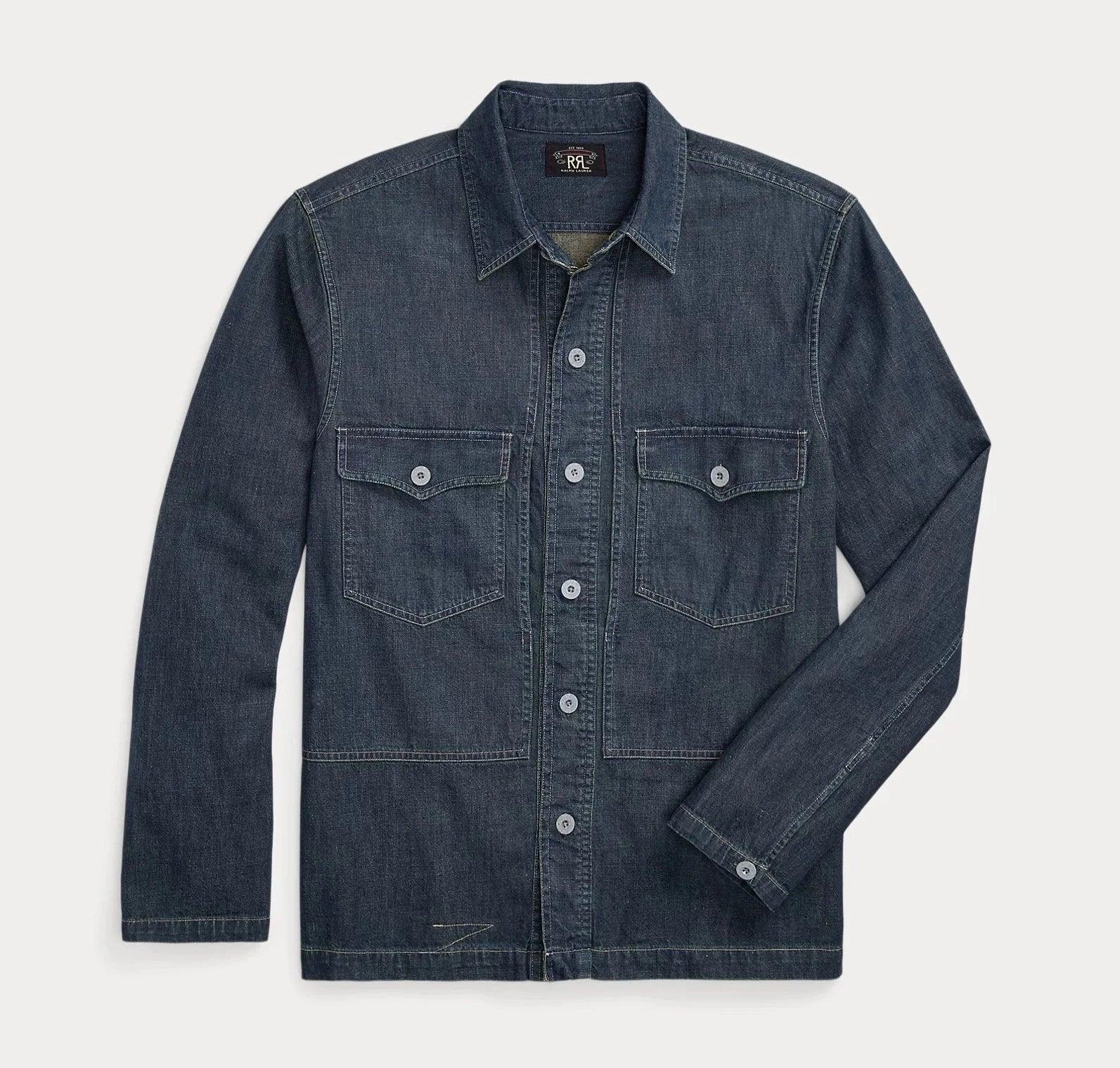 Double RL - Indigo Denim Overshirt - Dark Wash Hip Men's Retro Hip Men's Retro