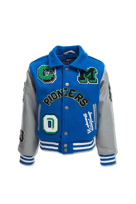 Kids Pioneers Varsity Jacket (Royal) Relaxed Men's Beach Relaxed Men's Beach