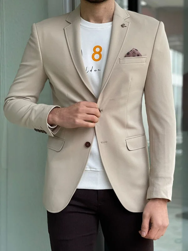 Bojoni Morris Beige Slim Fit Cotton Blazer Athletic Men's Compression Athletic Men's Compression