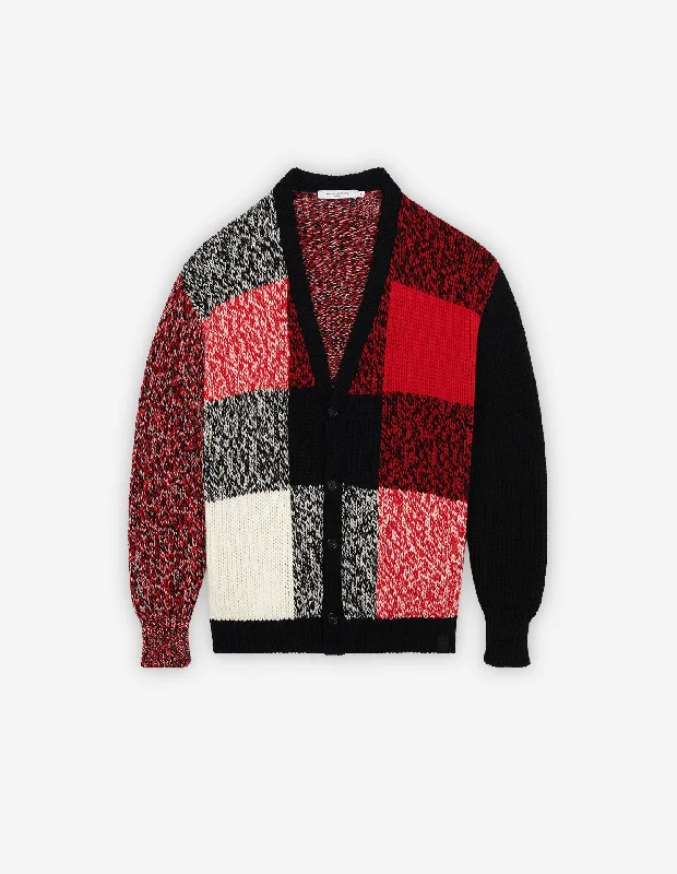 MAISON KITSUNÉ MOULINE CHECK CARDIGAN BLACK RED CHECK Luxurious Men's High Luxurious Men's High