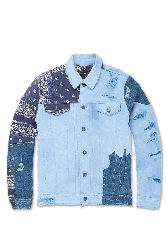 Big Men's Paisley Denim Trucker Jacket (Colts) Unique Men's Upcycled Unique Men's Upcycled