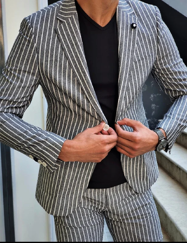 Verno Black Slim Fit Striped Blazer Hip Men's Urban Hip Men's Urban