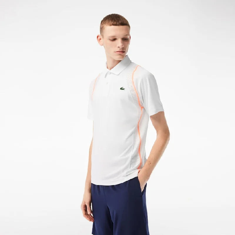 Men’s Lacoste Tennis Recycled Polyester Polo Shirt White / Orange Dynamic Men's Moto Dynamic Men's Moto