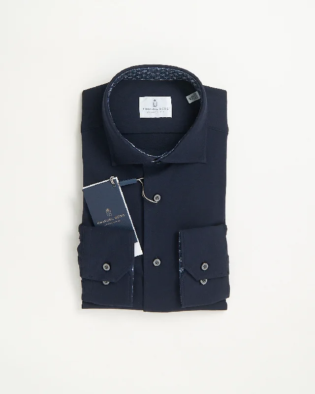 Modern Fit 'Albini 4 Flex' Solid Navy Stretch Knit Shirt Bold Men's Animal Bold Men's Animal