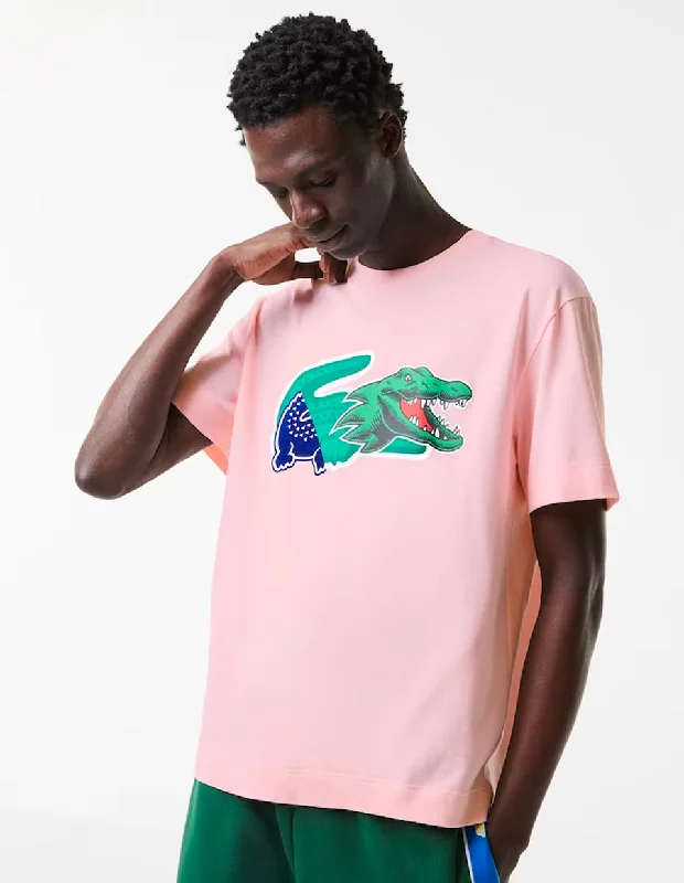 Men's Relaxed Fit Oversized Crocodile T-Shirt Pink Trendy Men's Bucket Trendy Men's Bucket