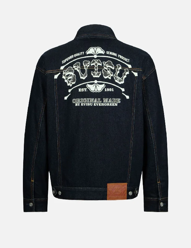 Logo and Seagull Print Loose Fit Denim Jacket Refined Men's Velvet Refined Men's Velvet