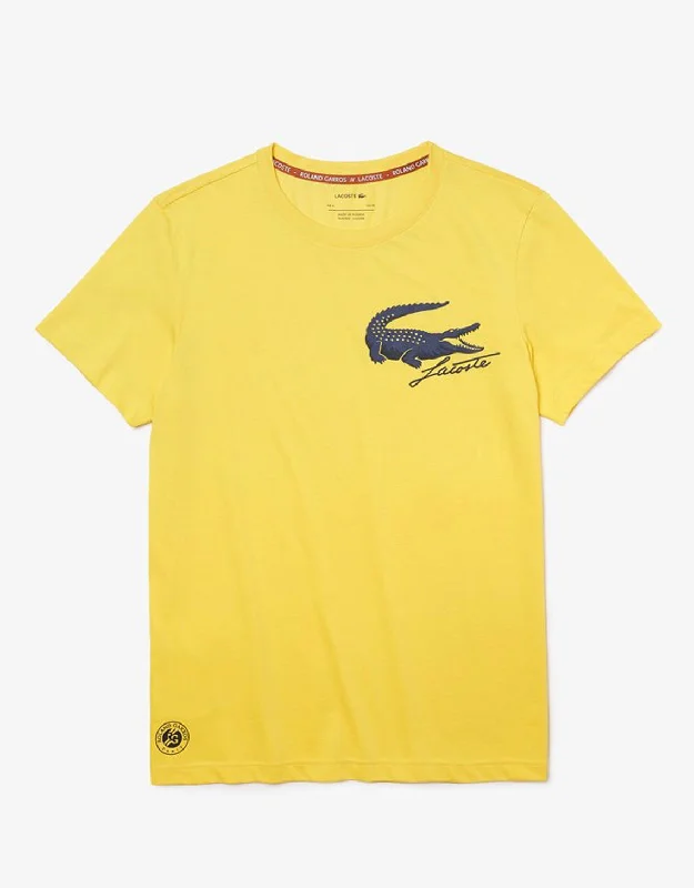 Men's Sport French Open Edition Crocodile Print T-shirt Sunny Yellow Polished Men's Silk Polished Men's Silk