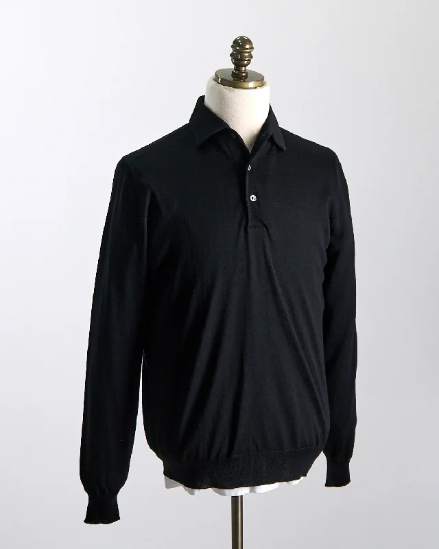 Elegant Stand-Up Collar Long Sleeve Fine Merino Polo Sophisticated Men's French Sophisticated Men's French