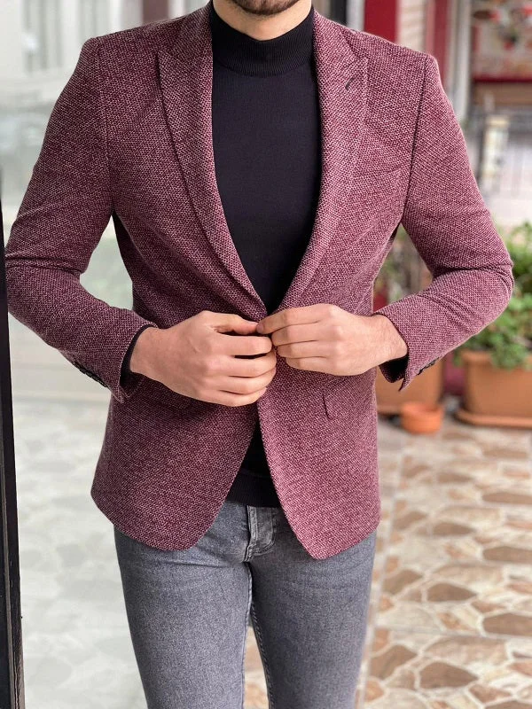 Bojoni Morris Magenta Slim Fit Peak Lapel Wool Blazer Youthful Men's Anime Youthful Men's Anime