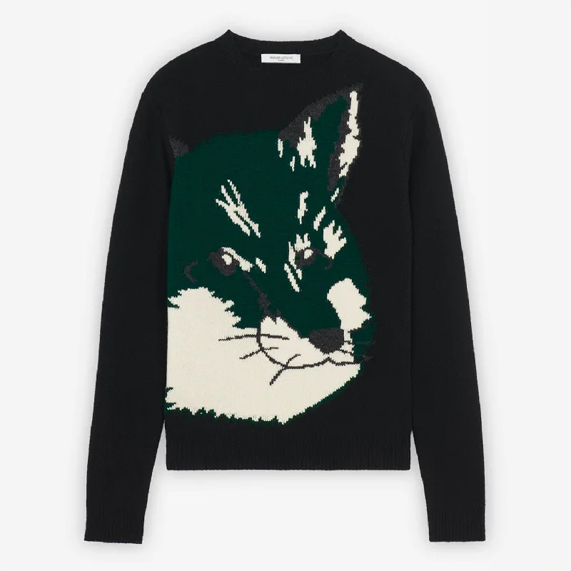 Maison Kitsuné Oversize Fox Head Jacquard Pullover Black Tough Men's Tactical Tough Men's Tactical