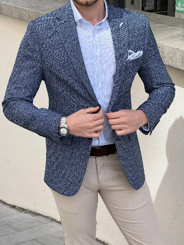 Bojoni Montebello Slim Fit High Quality Knitted Blue Blazer Modern Men's Tech Modern Men's Tech