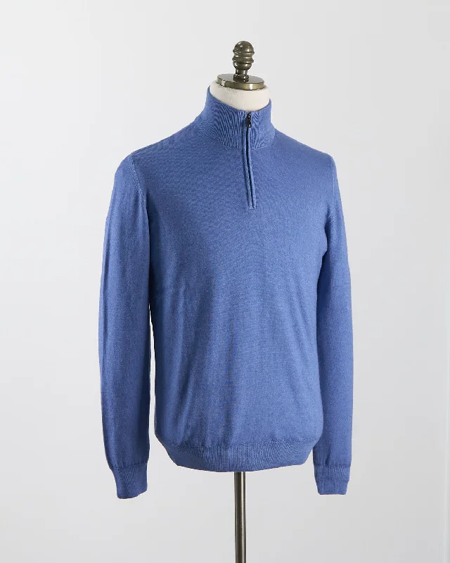 Light Blue 12 Gauge Quarter Zip Frosted Garment Dyed Wool Sweater Beach Beach