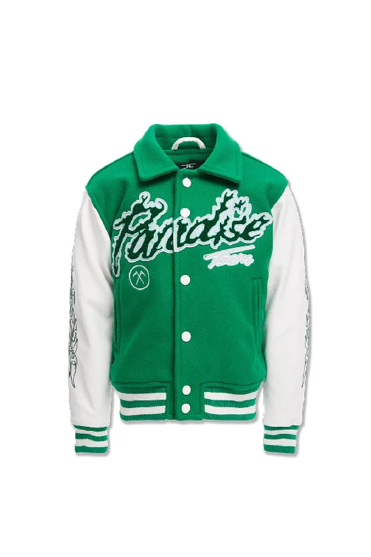 Kids Paradise Tour Varsity Jacket (Green) Masculine Men's Thick Masculine Men's Thick