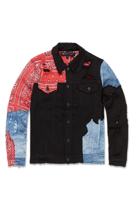 Big Men's Paisley Denim Trucker Jacket (Crimson) Elegant Men's Cashmere Elegant Men's Cashmere