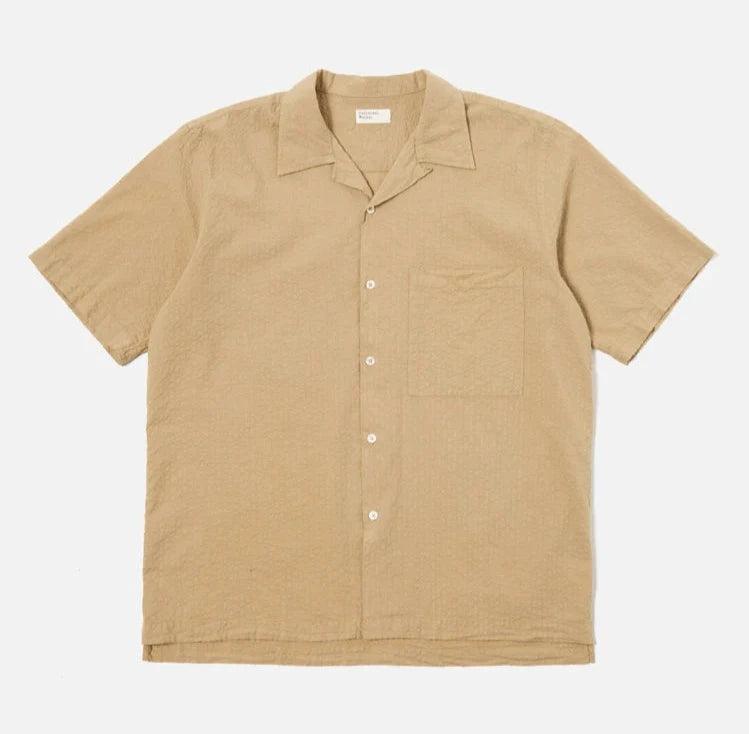 Universal Works - Camp Shirt II In Summer Oak Onda Cotton Polished Men's Satin Polished Men's Satin