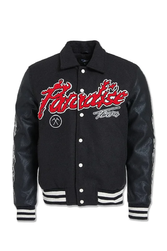 Big Men's Paradise Tour Varsity Jacket (Black) Bold Men's Statement Bold Men's Statement