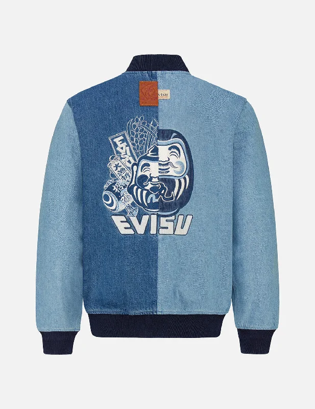 Double-face Daruma Appliqué Two-tone Denim Bomber Jacket Modern Men's  Modern Men's 