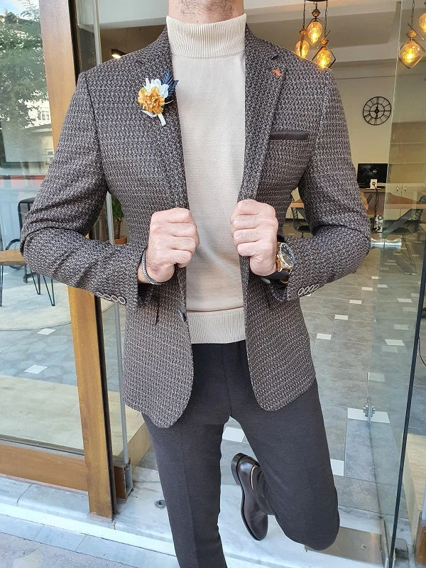 Giotto Brown Slim Fit Blazer Vacation Vacation