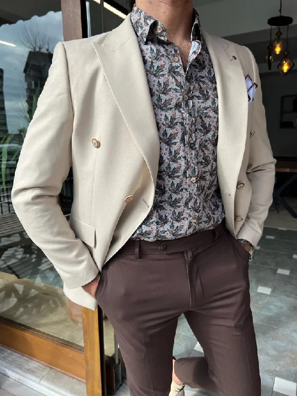 Bojoni Manteno Slim Fit Double Breasted Beige Blazer Laid Laid