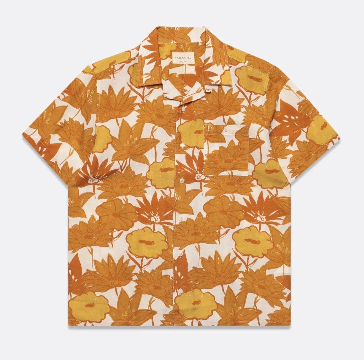 Far Afield - Selleck Shirt - Honey Gold Flower Collage Print Sharp Men's Italian Sharp Men's Italian