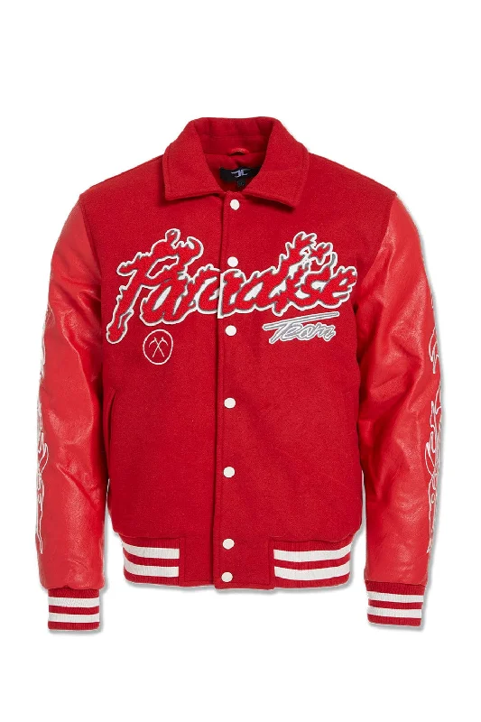 Big Men's Paradise Tour Varsity Jacket (Red) Masculine Men's  Masculine Men's 