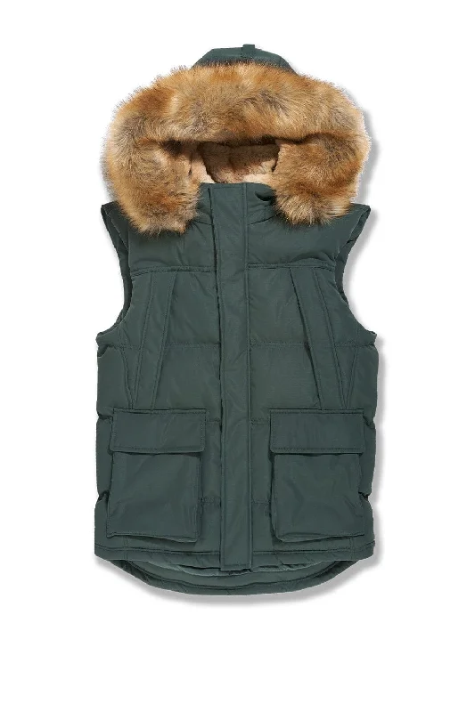 Big Men's Yukon Fur Lined Puffer Vest (Dark Olive) Edgy Men's Punk Edgy Men's Punk