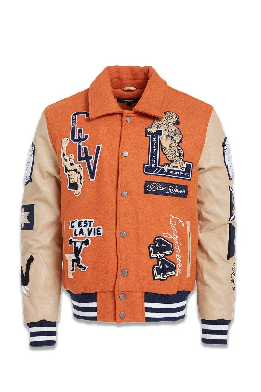 Big Men's Carpe Diem Varsity Jacket (Burnt Orange) Earthy Men's Hemp Earthy Men's Hemp