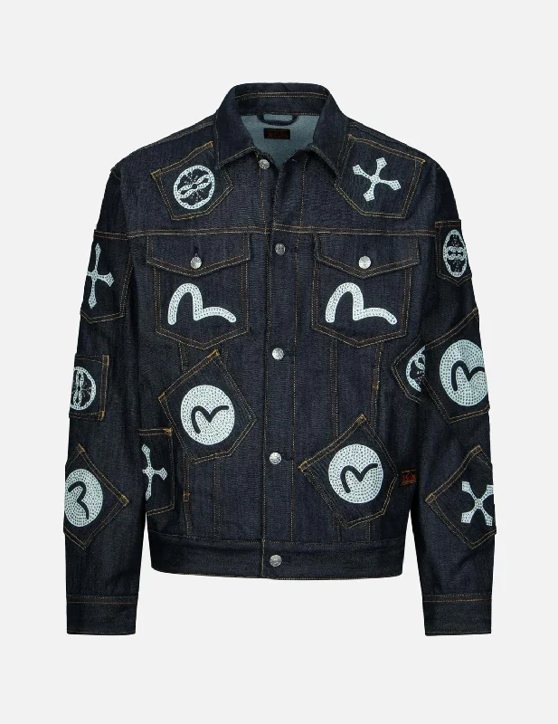 Multi Pocket with Rhinestone Relax Fit Denim Jacket Sophisticated Men's  Sophisticated Men's 