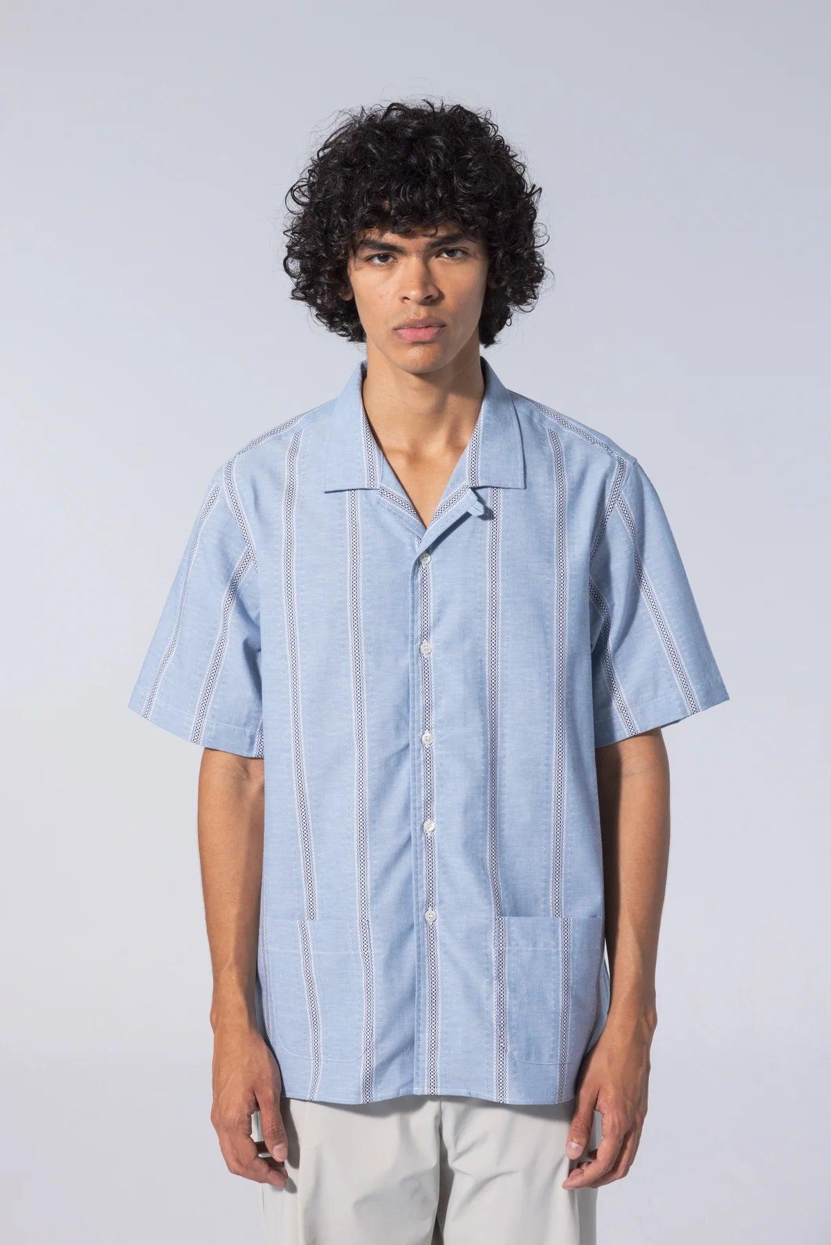 Unfeigned - Short Sleeve Shirt S1 Embroidery - Denim Stylish Men's Tropical  Stylish Men's Tropical 