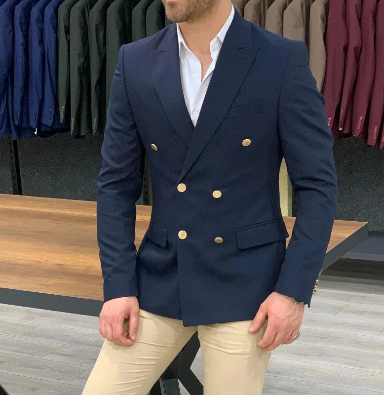 Bellingham Navy Slim Fit Double Breasted  Blazer Trendy Men's Oversized Trendy Men's Oversized