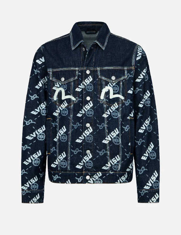 Double Monogram Print Denim Jacket Stylish Men's Tropical  Stylish Men's Tropical 